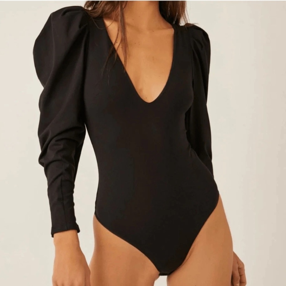 Intimately by FP Free People Va Va Voop Puff-Sleeve Bodysuit NWOT S.P